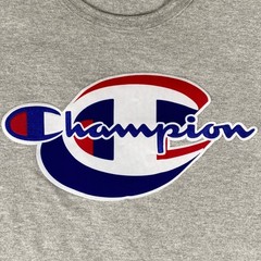Champion Shirt Mens 2XL Grey Graphic Big Logo Short Sleeve Tee Streetwear Y2k