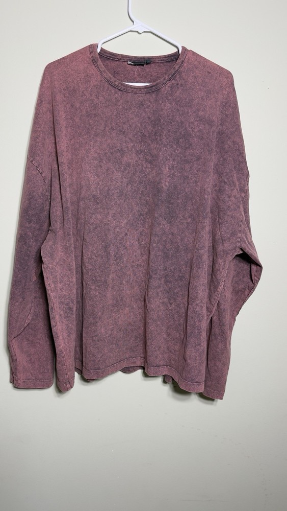 ASOS DESIGN Oversized Acid Wash Long Sleeve Tee Boxy Fit Burgundy 2XL Men’s
