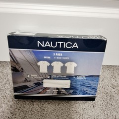 Nautica Men’s 3 Pack V-Neck Logo SuperSoft White T-Shirts Size Small New w/Tag