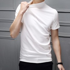 Men’s Slim Fit Half High Collar Short Sleeve T-Shirt in Polyester Solid Colors