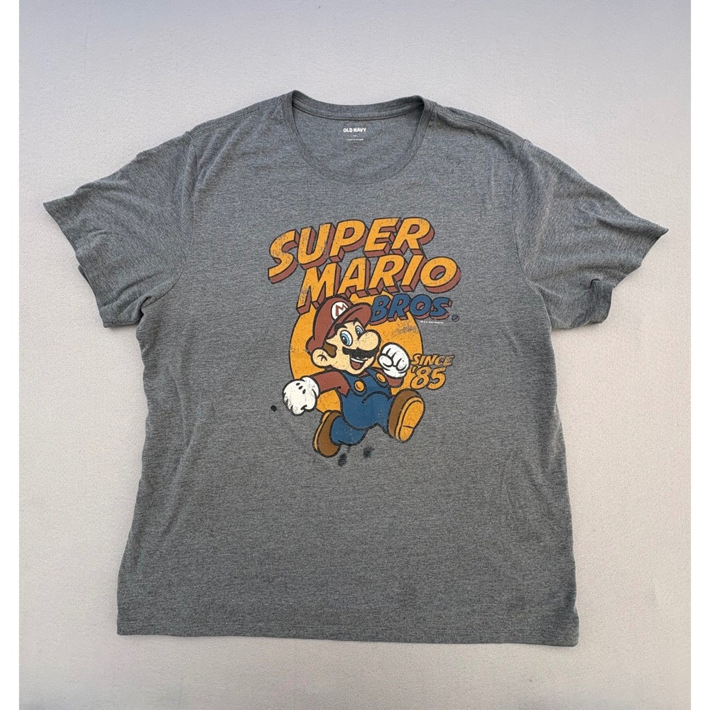 Super Mario Bros Graphic Tee Mens XXL Gray Heathered Retro Nintendo T-Shirt