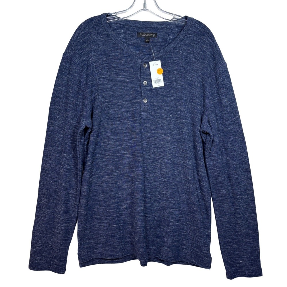 Banana Republic Mens Pima Cotton Modal Henley Shirt Blue Long Sleeve Large NEW