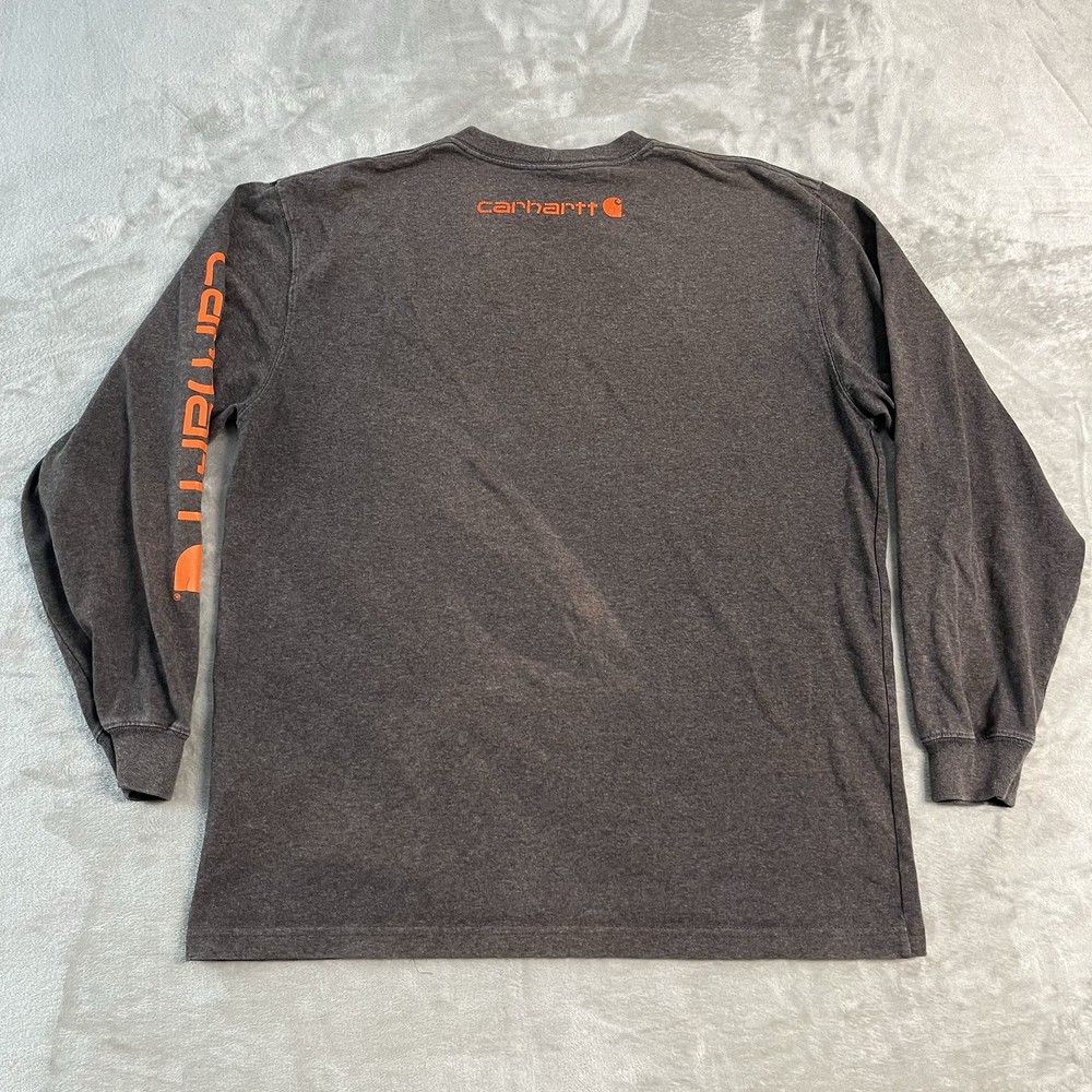 Carhartt K231 Long Sleeve Logo T Shirt Mens Medium Brown Orange Graphic Tee Work
