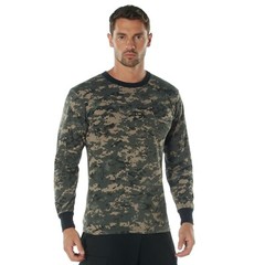 Subdued Urban Digital Camo Long Sleeve Cotton T-Shirt – Black & Gray Camouflage