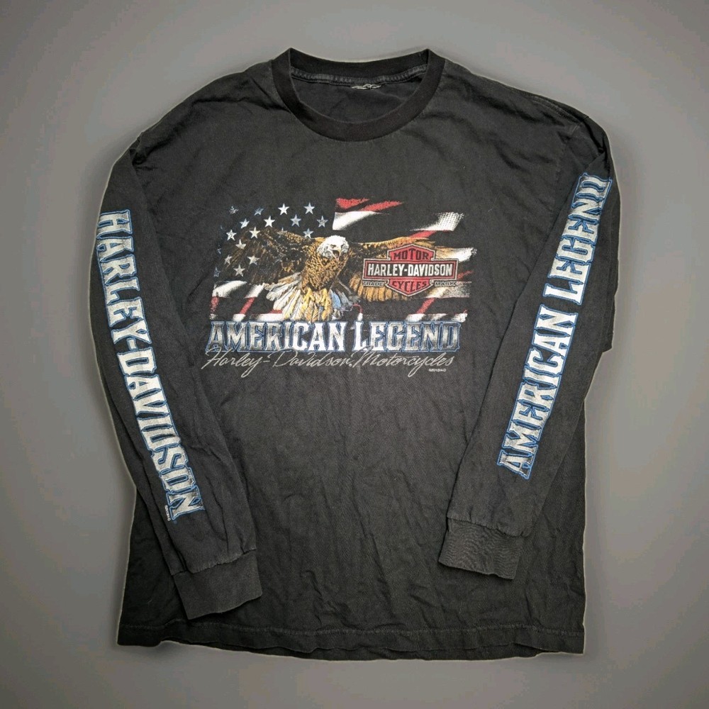 Harley Davidson Shirt Mens L Black Steel City Motorcycle Rider Biker American