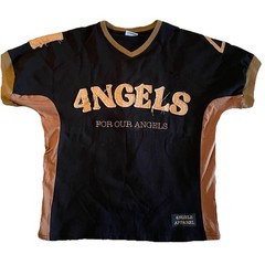 4ngels Four Angels Denim V Neck T-Shirt Streetwear Handmade Large Brown & Black
