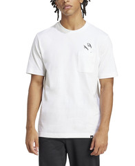 adidas Men’s Slide Regular-Fit Embroidered Graphic Pocket T-Shirt – White-Large