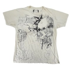 Carbon Black AOP Graphic Double Sided Skulls Stars Rock Grunge Shirt Size Large