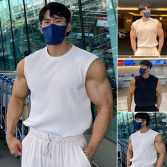 Men Sleveless Vest Tees Shirts Tank Top Casual Solid Loose Breathable Pullover