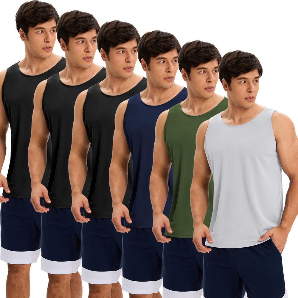 6 Pack Men’s Quick Dry Workout Tank Tops Breathable Gym Sleeveless Muscle Shi…