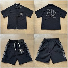 Mixed Emotion Letter Print Beaded Knitted Short-Sleeved Shirt and Casual Shorts