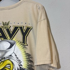 7.62 Design Navy T-Shirt Military Graphic Print Short Sleeve Biege Size Large
