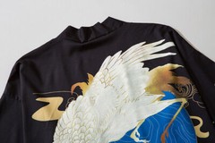 Niepce Streetwear Japanese Black Kimono Graphic Tee Cranes Short Sleeves Shirt