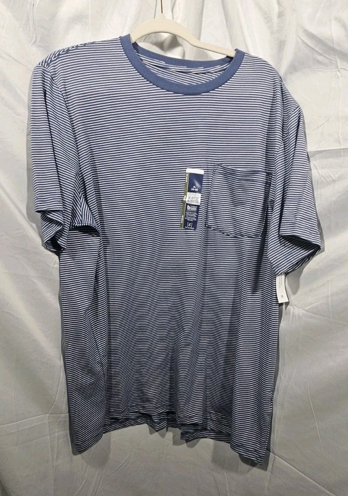NWT George Men’s Crewneck T-Shirt Blue & White Striped Size XL (46-48) Pocket