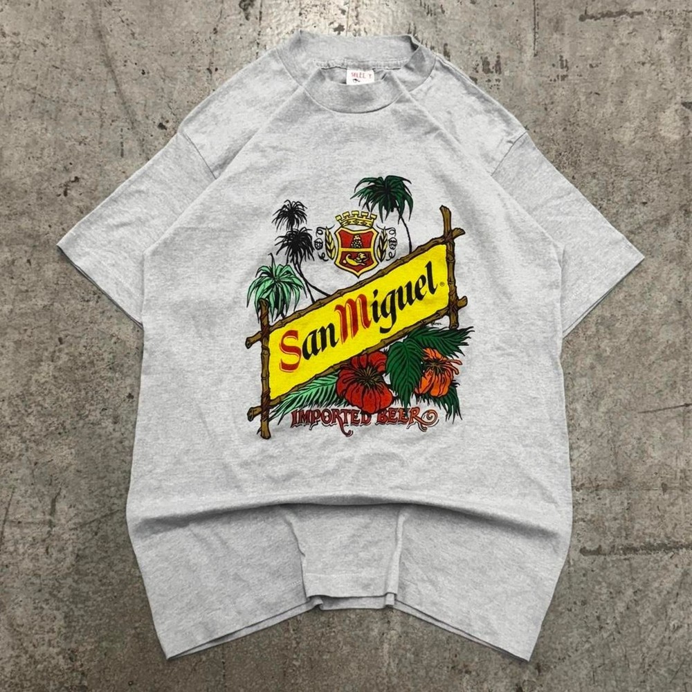 Vintage 70s 80s San Miguel Beer Liquor Promo Tshirt Medium Grey Budweiser Coors