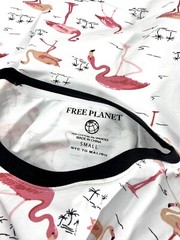 Men’s T-Shirt Free Planet Small Fun Flamingo Prints White Short Sleeve Stretch
