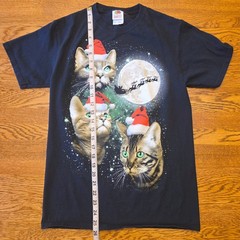 Christmas Cats Santa Hats Moon Retro Graphic Tee Size S 80s 90s Y2K Kittens