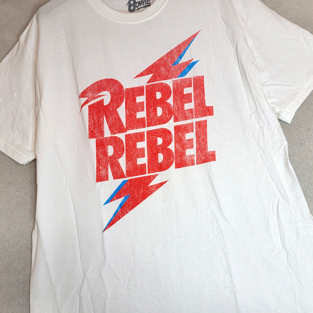 DAVID BOWIE Shirt Mens EXTRA LARGE XL WHITE Rebel Rebel Bolt NWT