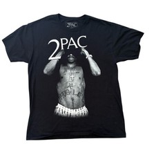 2PAC Tupac Mens Graphic Tee Black T-Shirt Thug Life Fade Hip Hop Rap Size L