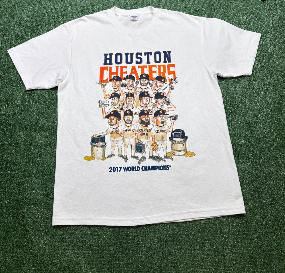 Undefeated Houston Cheaters T Shirt 2017 World Champion Astros Mens Size L White