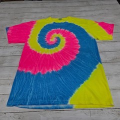 Port & Company T-Shirt Mens Large Multi-Color Tie-Dye Spiral Neon Retro Tee