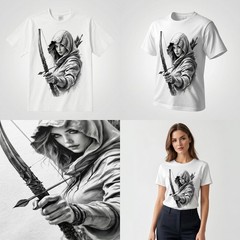 Female Archer Fantasy Graphic T-Shirt – Mystical Huntress Warrior Tee
