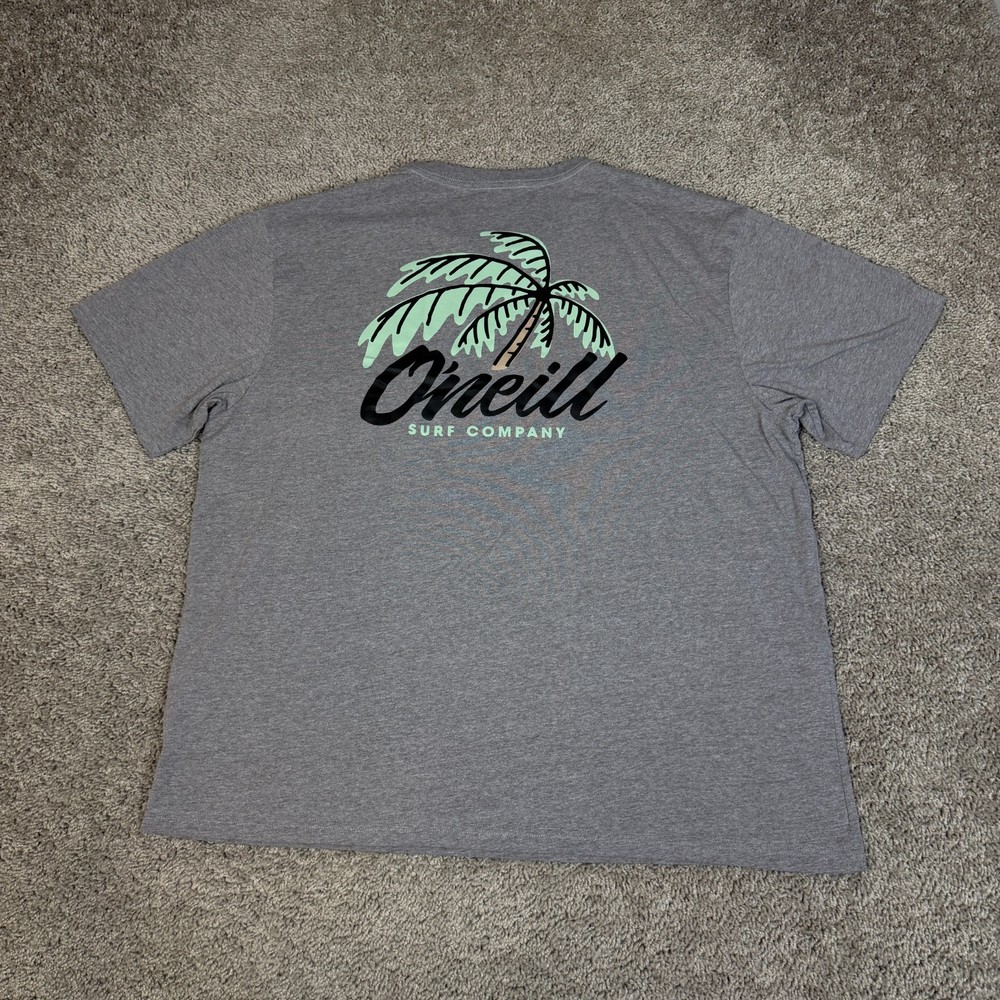 O’Neill Shirt Mens 2XL Gray Palm Tree Graphic Crew Neck Tagless Cotton
