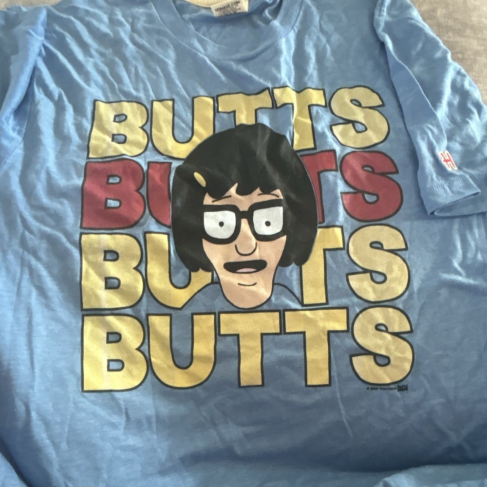 Homage Bob’s Burgers Tina Belcher “Butts” Graphic Crew Neck T-Shirt Blue L