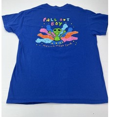 Gildan Fall Out Boy Graphic T-Shirt Med Blue Excellent Hella Mega Tour Alien