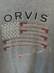 Orvis Shirt Mens Medium Gray Fly Fishing American Flag Graphic Tee Outdoors