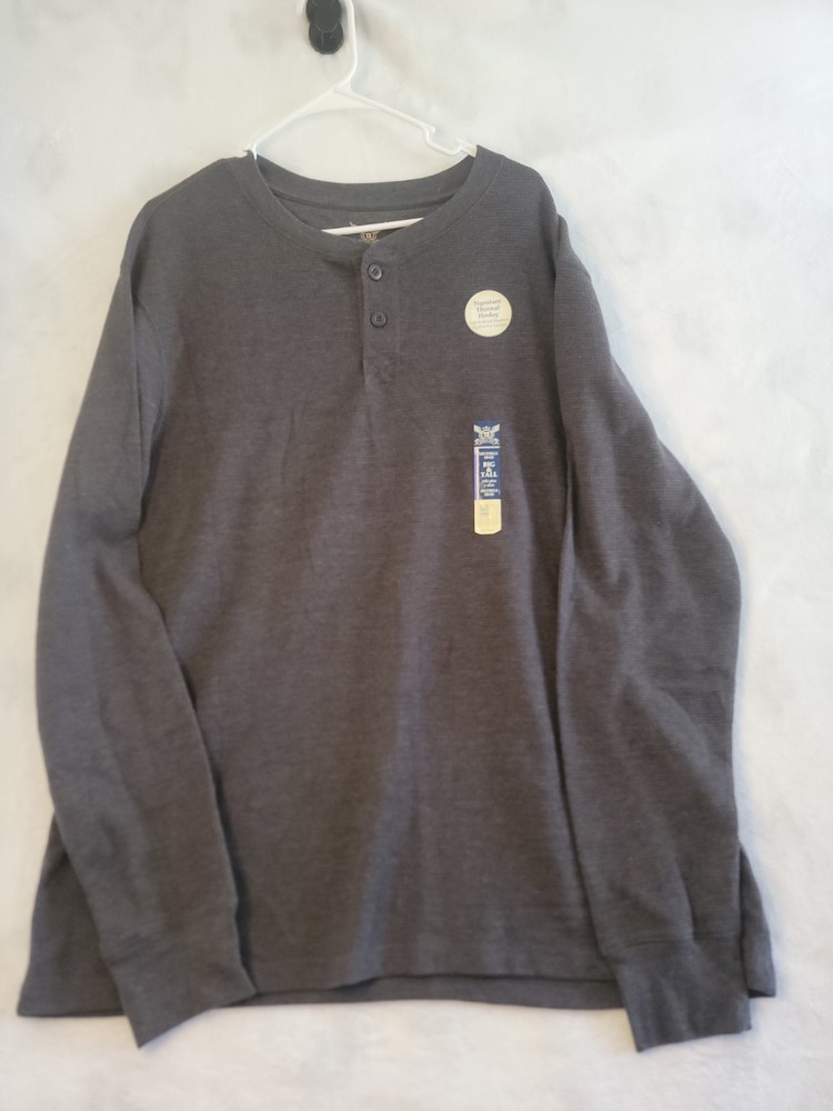 NWT Men’s 2XLT Thermal Henley Big & Tall Gray Cotton Blend