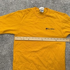 Champion Shirt Mens Small Yellow Embroidered Logo Classic Casual Tee 100% Cotton