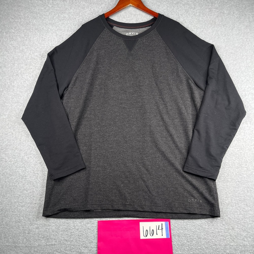 Orvis Long SLeeve Shirt XL Black Grayheather Pullover Casual Logo Mens