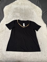 New Talbots Mens Black V Neck Short Sleeve T Shirt Size XS Gold Linen Blend
