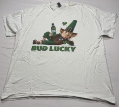 Bud Light White T-Shirt Top Size XL Bud Lucky With Leprechaun Heavy Cotton