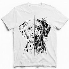 Split Style Dalmatian Portrait Clean Sketch Dog Lover T-Shirt Dual Design Tee