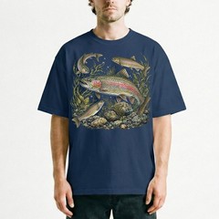 Vintage Rainbow Trout Fishing Fly Fisher Outdoor T-Shirt Nature Lover Tee