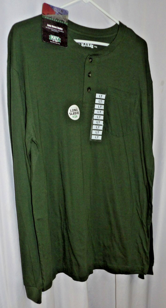 KEY Pocket GREEN Longsleeve HENLEY Shirt MENS Size L Tall NEW Chest 48