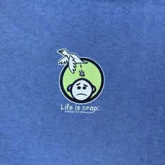 Vtg Y2K Life Is Crap Men’s T-Shirt Parody Joke Humor Blue Short Sleeve Size XL