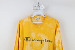 Vintage 90s Champion Mens Large Spell Out Acid Wash Long Sleeve T-Shirt Yellow
