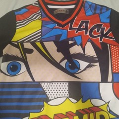 Black Pyramid Size M Short Sleeve Shirt Bold Colorful Graphic Comic Long Length