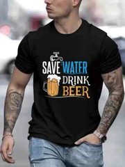 Men’s Casual Geometric Print T-Shirt – Stretchy, Breathable Fabric, Round Neck