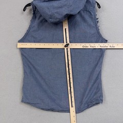 Hollister Vest Adult Small Blue Chambray Hooded Button Front Raw Hem Surfer Cut