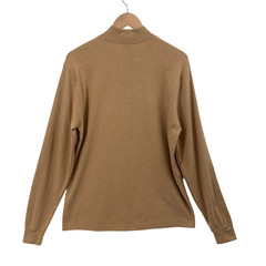 Lands’ End Mens M 38-40 Mock Neck Shirt Brown Cotton Long Sleeve Casual