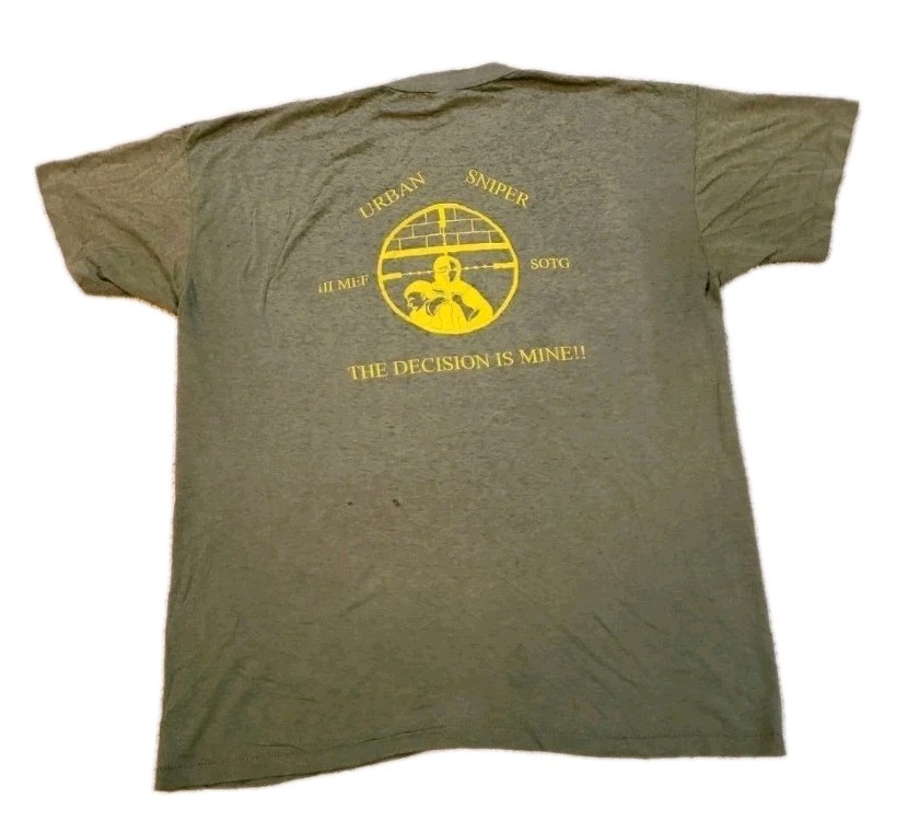Vtg Urban Sniper The Choice Is Mine SOTG III MEF 80s T Shirt (READ) Thin