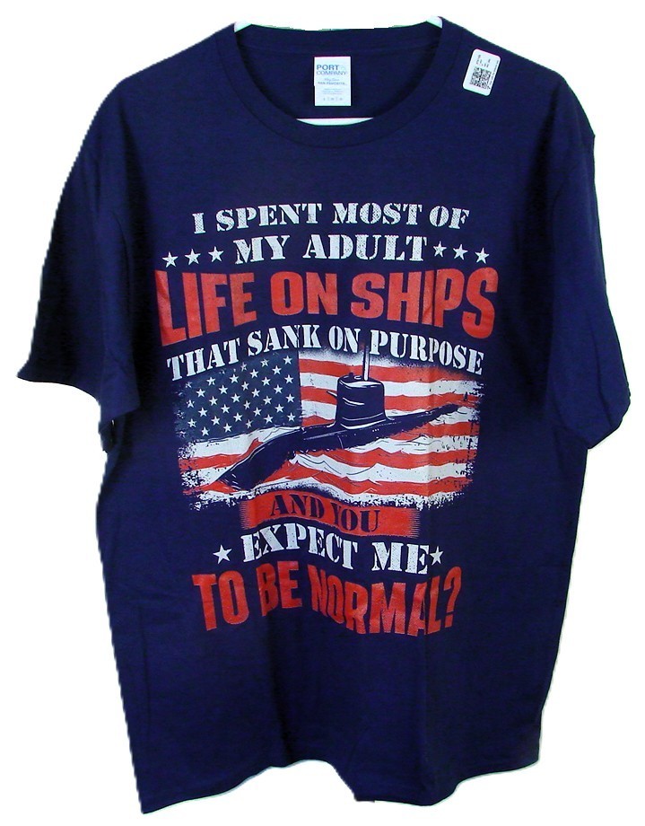 US Navy Submarine Text Port & Company Blue T Shirt Men’s Size L NWT