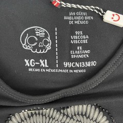 AY GUEY “Chapatin” Men’s Beaded Short Sleeve Tee Mexican Skull Mariachi Black XL