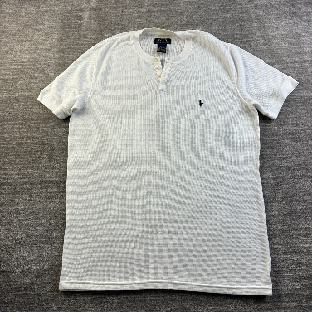 Polo Ralph Lauren Shirt Mens Large White Henley Thermal Sleepwear Waffle Knit