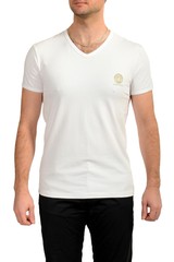 Versace Men’s White Gold Medusa Print V-Neck T-Shirt Versace sz 8 US 2XL IT 56