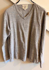 Gilded Age Grey Cotton Knit V-Neck Sweater Made In Japan Size M Excellent